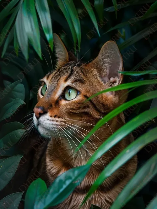 Felino Esotico: Gatto Bengalese tra le Foglie Verdi