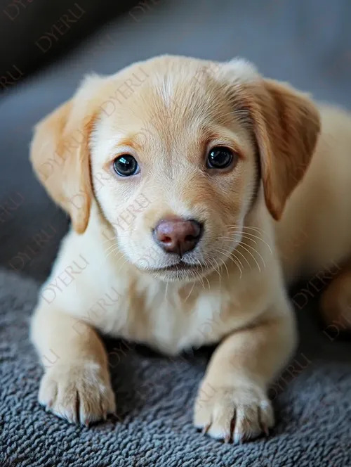 Cucciolo di Labrador Dorato con Occhi Espressivi su Sfondo Morbido