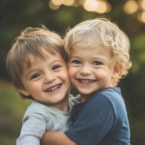 Due bambini felici che si abbracciano in un ambiente naturale