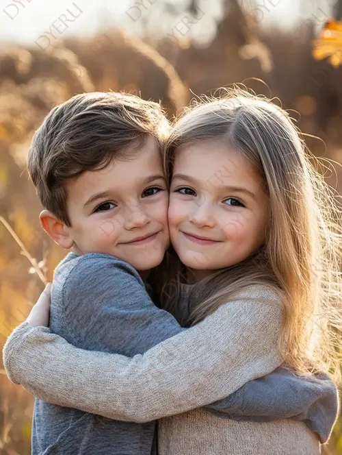Bambini Felici che Si Abbracciano in un Ambiente Naturale