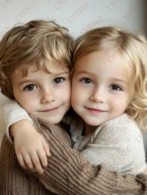 Fratelli Affettuosi: Bambini Biondi che Si Abbracciano con Sorrisi Innocenti