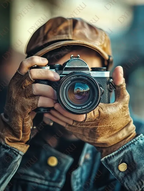 Fotografo con guanti in pelle e cappello, pronto a catturare momenti