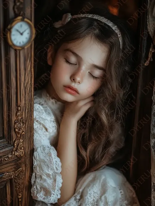 Bambina sognante con abito vintage in un ambiente romantico