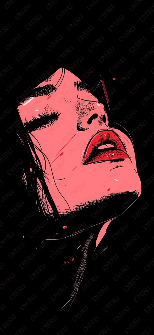 Ritratto Artistico di Donna con Labbra Rosse e Sguardo Sognante