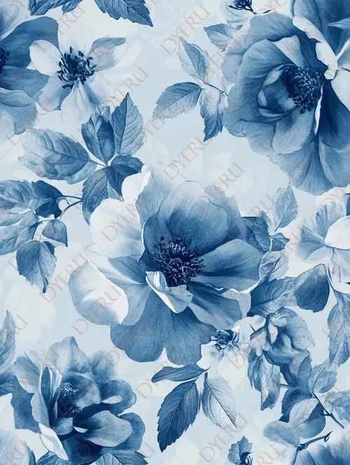 Motivo floreale blu elegante con fiori e foglie
