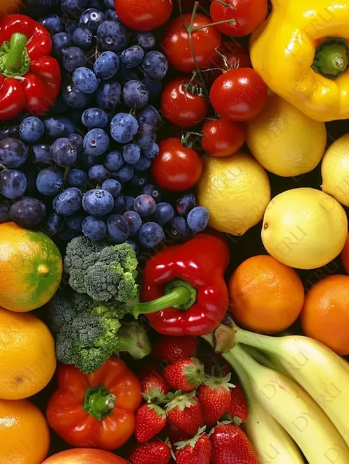 Varietà di Frutta e Verdura Fresca: Colori Vivaci e Nutrienti Naturali