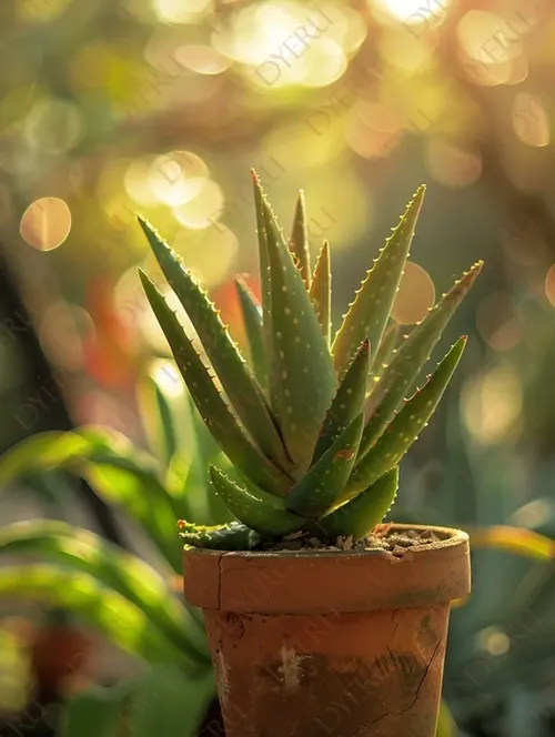 Pianta di Aloe Vera in Vaso con Sfondo Naturale e Luce Soffusa