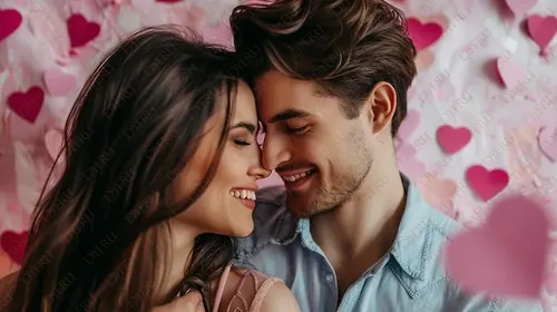 Coppia Felice in Amore con Decorazioni a Cuore