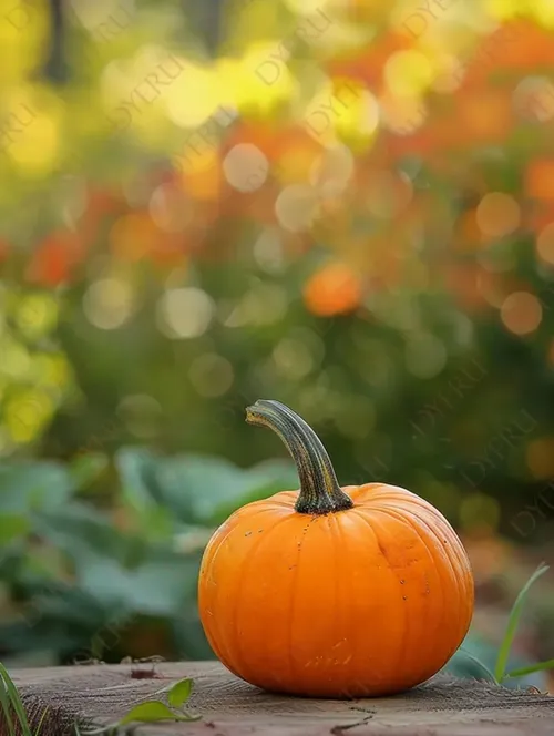 Zucca Arancione in Autunno con Sfondo Bokeh Colorato