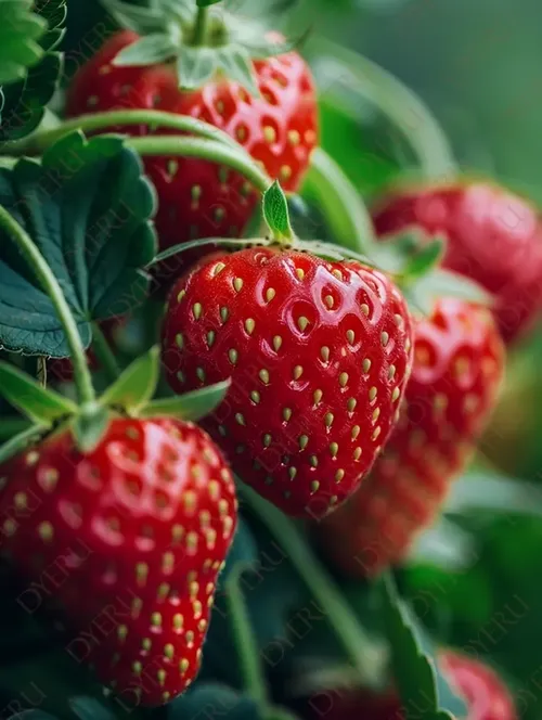 Fragole fresche e succose su pianta verde